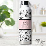 Trendy Branded Business Logo Water Bottle<br><div class="desc">Fun and trendy way to preset your business, brand, or custom design with this black and white floral pattern accent. Personalize this water bottle with your business or brand logo, or even a design of yours that you want to feature. Change out the blush pink coloring to anything you want....</div>