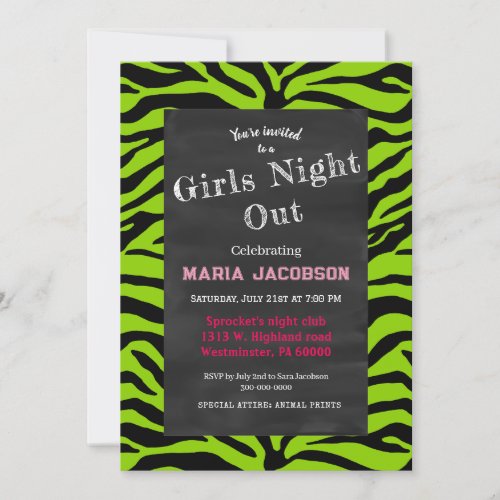 Trendy brat green Zebra print Invitation