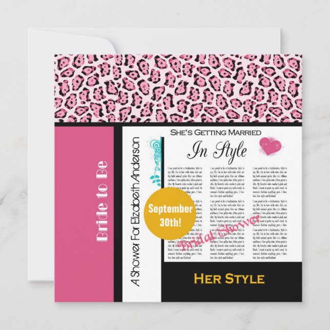 Trendy Bridal Shower Magazine Pink Leopard Invitation (Front)