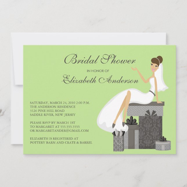 Trendy Bride Bridal Shower Invitation Green Gray (Front)