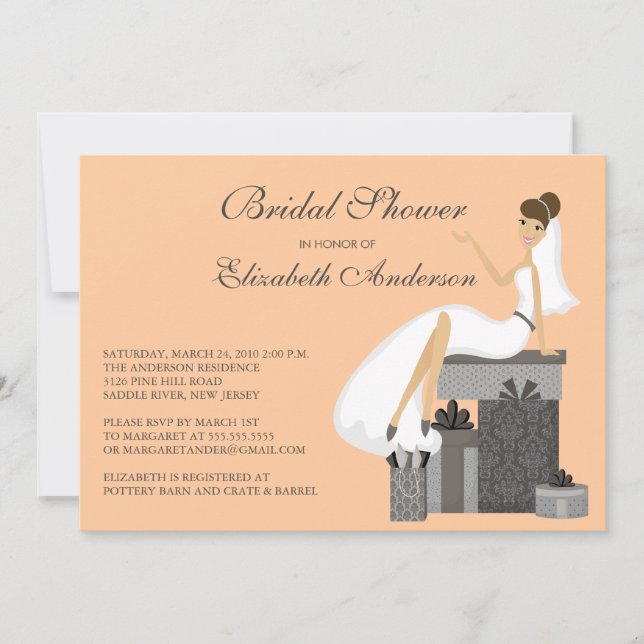 Trendy Bride Bridal Shower Invitation Peach Gray (Front)
