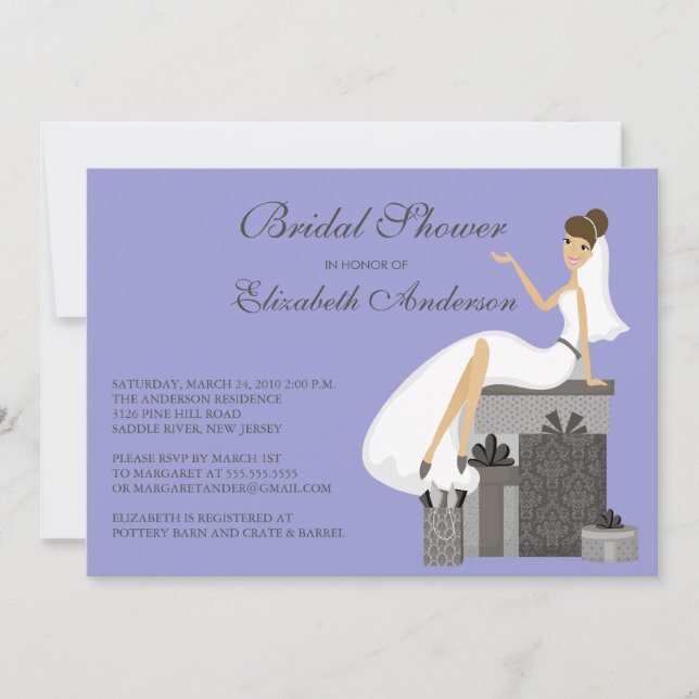 Trendy Bride Bridal Shower Invitation Purple Gray (Front)