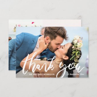 Trendy bride & groom wedding thank you photo card | Zazzle