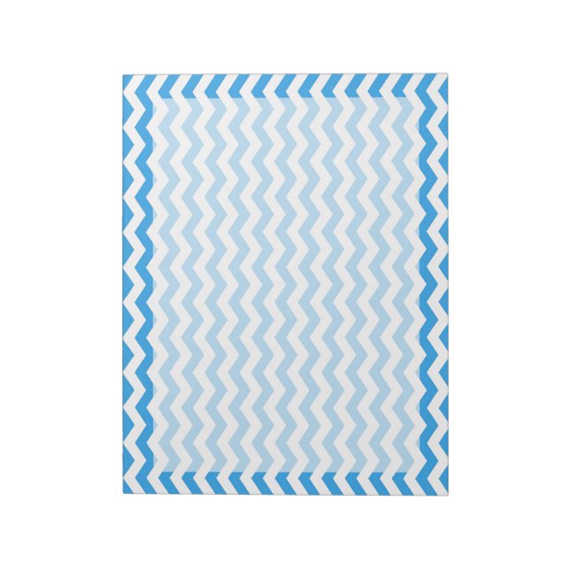 Trendy, bright blue chevron zigzag stripes. notepad (Rotated)