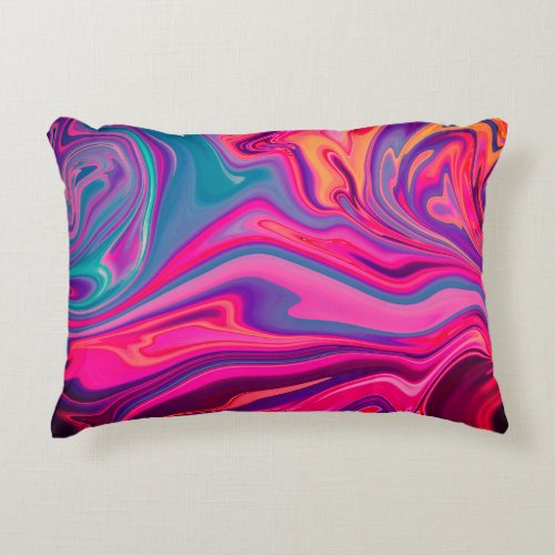 Trendy Bright Blue Pink Green Abstract Pattern Accent Pillow