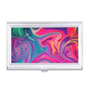 Trendy Bright Blue Pink Green Abstract Pattern Business Card Case