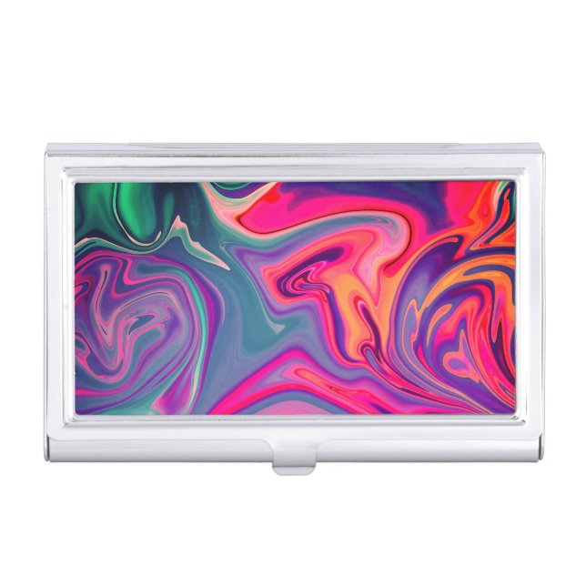 Trendy Bright Blue Pink Green Abstract Pattern Business Card Case (Front)