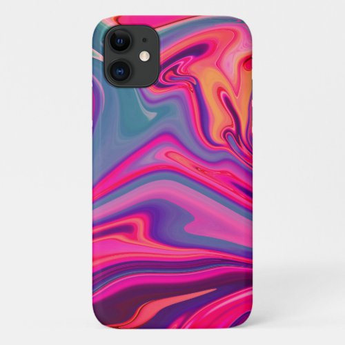 Trendy Bright Blue Pink Green Abstract Pattern iPhone 11 Case
