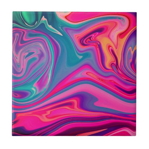 Trendy Bright Blue Pink Green Abstract Pattern Ceramic Tile