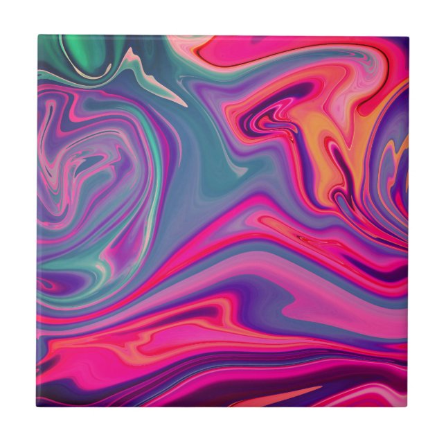 Trendy Bright Blue Pink Green Abstract Pattern Ceramic Tile (Front)