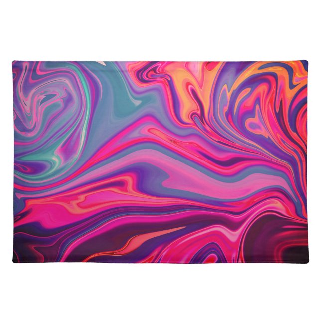 Trendy Bright Blue Pink Green Abstract Pattern Cloth Placemat (Front)