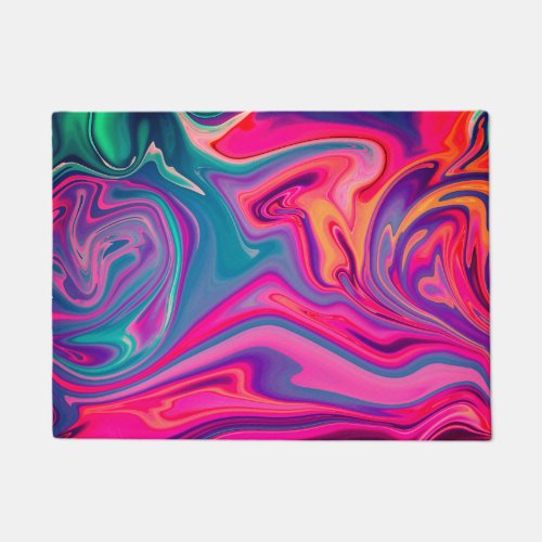 Trendy Bright Blue Pink Green Abstract Pattern Doormat