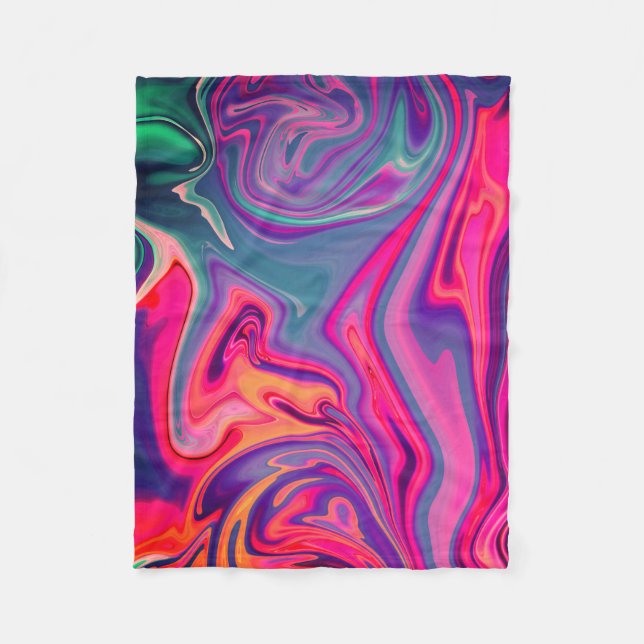 Trendy Bright Blue Pink Green Abstract Pattern Fleece Blanket (Front)