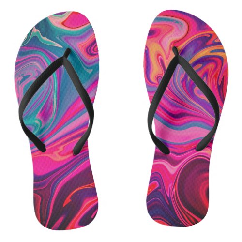Trendy Bright Blue Pink Green Abstract Pattern Flip Flops