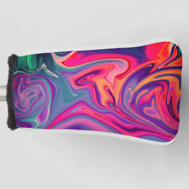 Trendy Bright Blue Pink Green Abstract Pattern Golf Head Cover (Front)