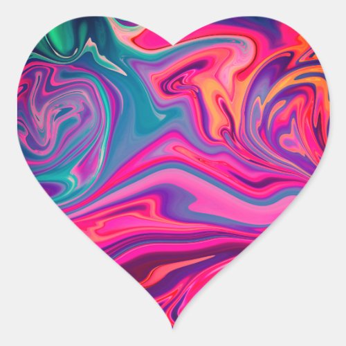 Trendy Bright Blue Pink Green Abstract Pattern Heart Sticker