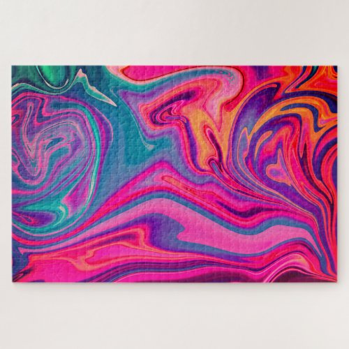 Trendy Bright Blue Pink Green Abstract Pattern Jigsaw Puzzle