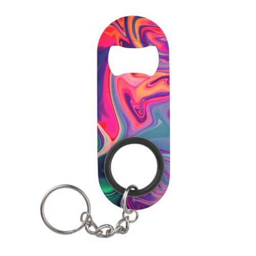 Trendy Bright Blue Pink Green Abstract Pattern Keychain Bottle Opener