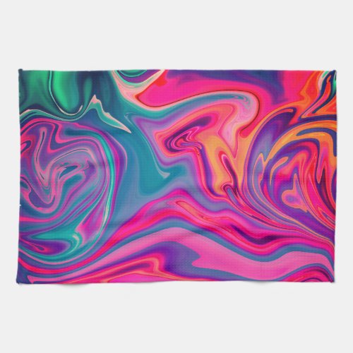 Trendy Bright Blue Pink Green Abstract Pattern Kitchen Towel