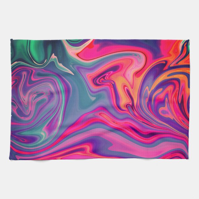 Trendy Bright Blue Pink Green Abstract Pattern Kitchen Towel (Horizontal)