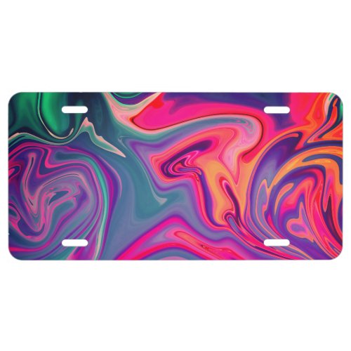 Trendy Bright Blue Pink Green Abstract Pattern License Plate