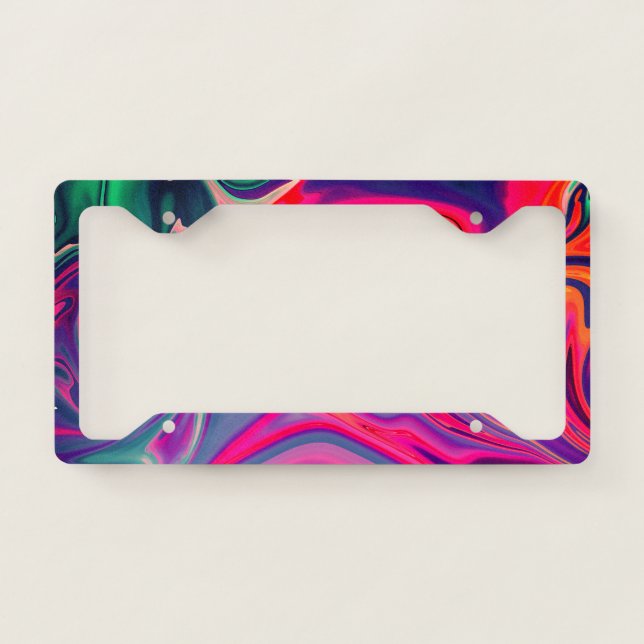 Trendy Bright Blue Pink Green Abstract Pattern License Plate Frame (Front)