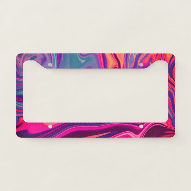 Trendy Bright Blue Pink Green Abstract Pattern License Plate Frame (Front)
