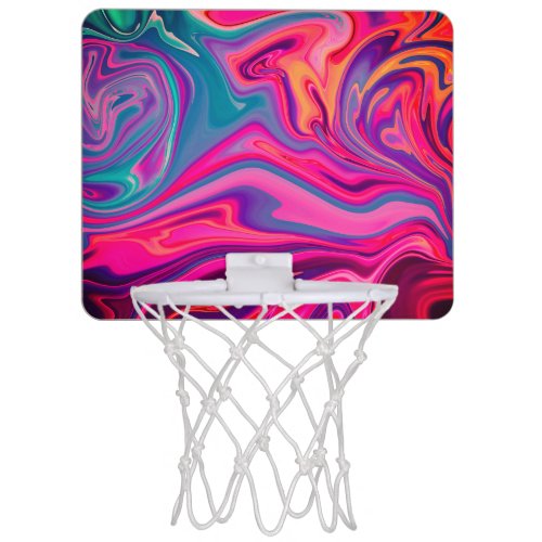 Trendy Bright Blue Pink Green Abstract Pattern Mini Basketball Hoop