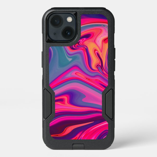 Trendy Bright Blue Pink Green Abstract Pattern Otterbox iPhone Case (Back)