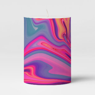 Trendy Bright Blue Pink Green Abstract Pattern Pillar Candle