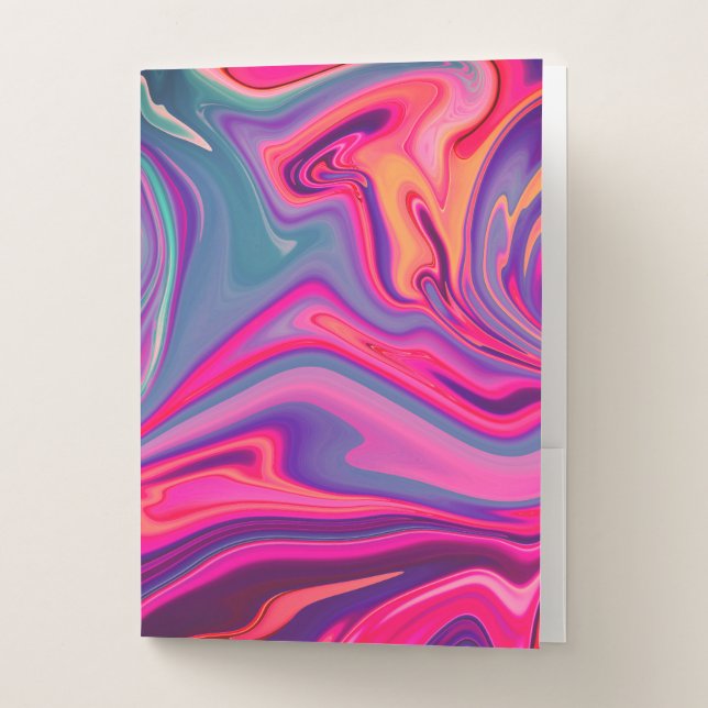 Trendy Bright Blue Pink Green Abstract Pattern Pocket Folder (Front)