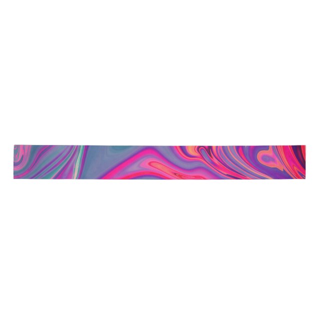 Trendy Bright Blue Pink Green Abstract Pattern Satin Ribbon (Front)