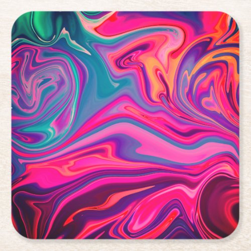 Trendy Bright Blue Pink Green Abstract Pattern Square Paper Coaster