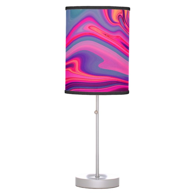 Trendy Bright Blue Pink Green Abstract Pattern Table Lamp (Front)