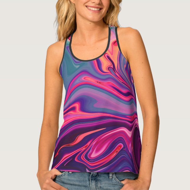Trendy Bright Blue Pink Green Abstract Pattern Tank Top (Front)