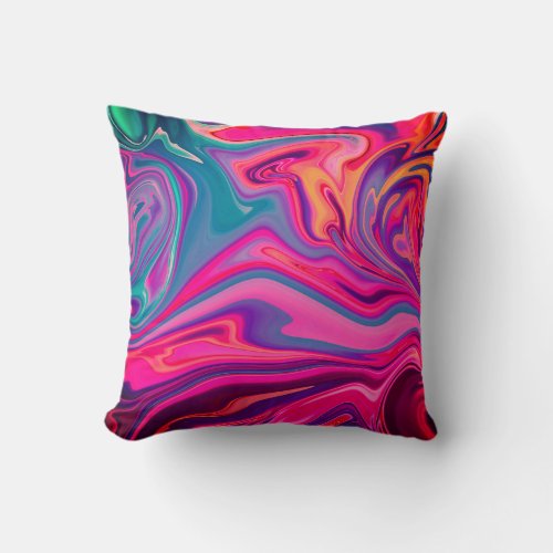 Trendy Bright Blue Pink Green Abstract Pattern Throw Pillow