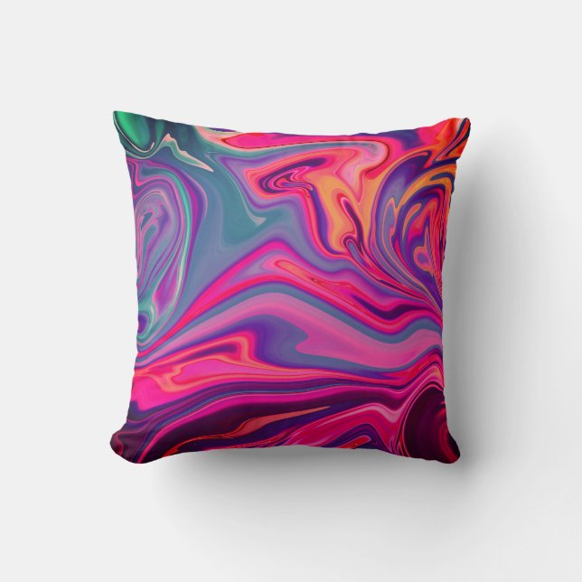 Trendy Bright Blue Pink Green Abstract Pattern Throw Pillow (Front)