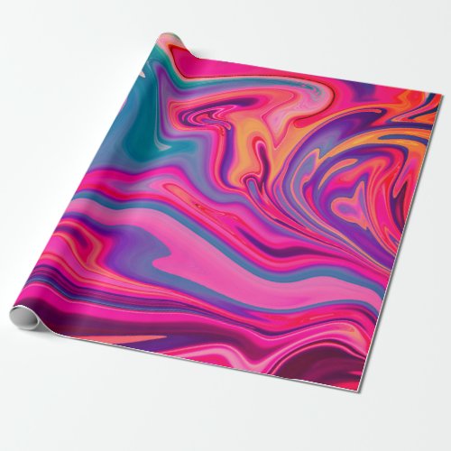 Trendy Bright Blue Pink Green Abstract Pattern Wrapping Paper