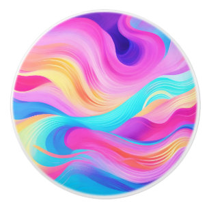 Trendy Bright Blue Pink Yellow Abstract Pattern  Ceramic Knob