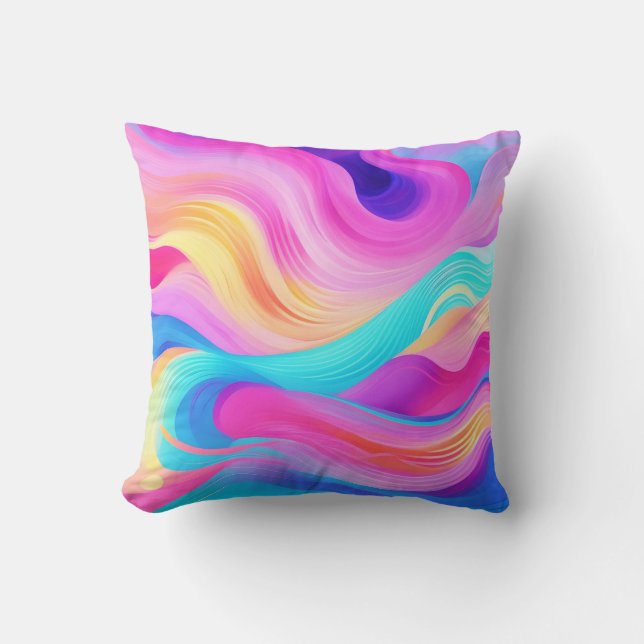 Trendy Bright Blue Pink Yellow Abstract Pattern  Throw Pillow (Front)