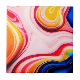 Trendy bright Blue Pink yellow white faux marble Ceramic Tile