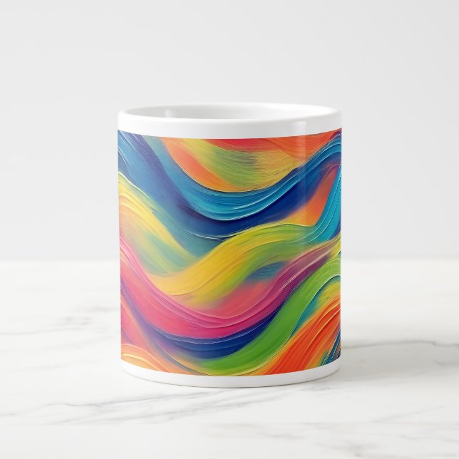Trendy Bright Blue yellow Abstract Pattern   Giant Coffee Mug (Front)