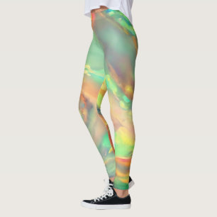 Trendy bright colorful faux holographic opal leggings