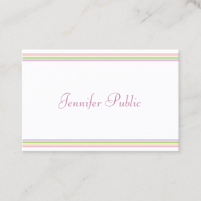 Trendy Bright Colors Striped Template Modern Business Card (Front)