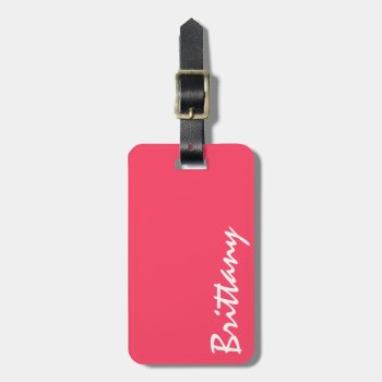 Trendy Bright Coral Pink & White Monogram Luggage Tag by SimpleMonograms at Zazzle