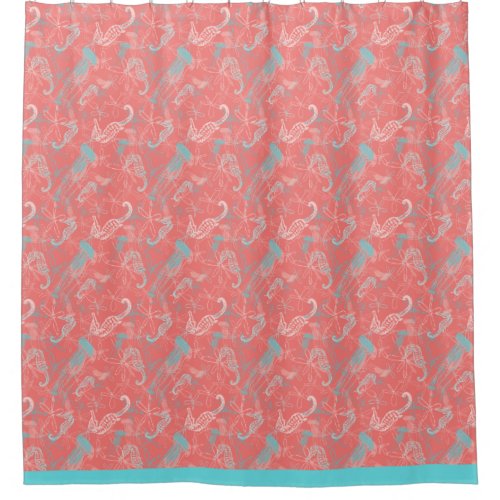 Trendy Bright Coral Sea Life Shower Curtain