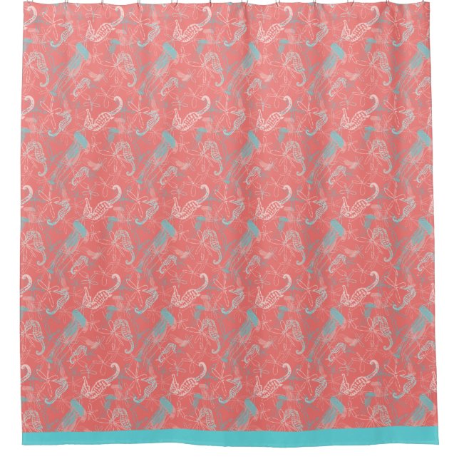 Trendy Bright Coral Sea Life Shower Curtain (Front)