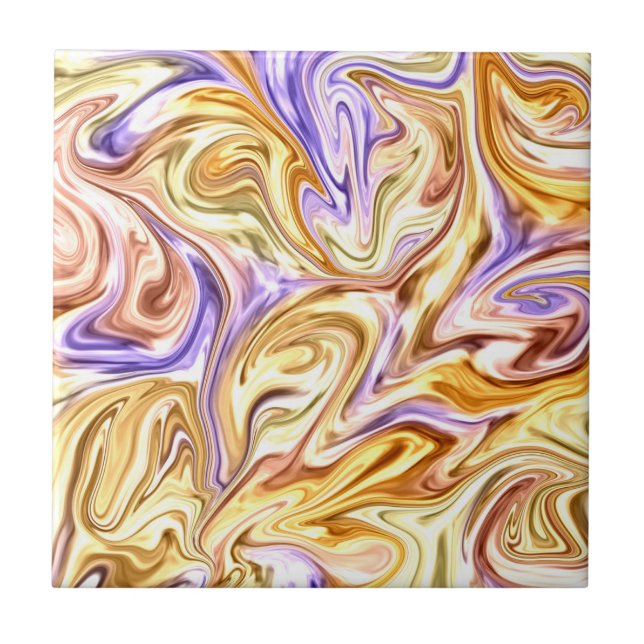 Trendy Bright Gold Purple Waves Abstract Pattern  Ceramic Tile (Front)