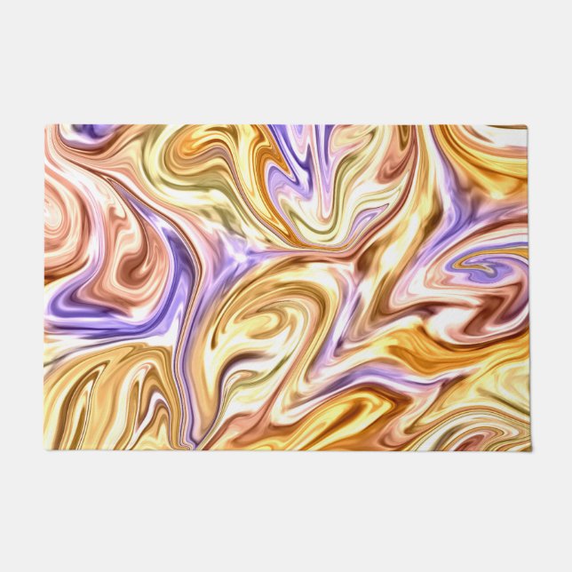 Trendy Bright Gold Purple Waves Abstract Pattern  Doormat (Front)