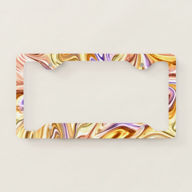 Trendy Bright Gold Purple Waves Abstract Pattern License Plate Frame (Front)